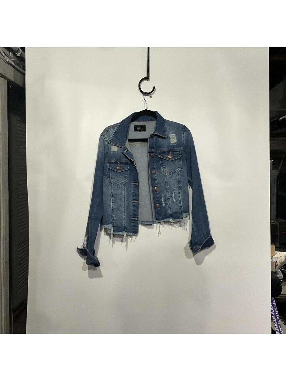 RISEN Distressed Cropped Denim Jacket Size S